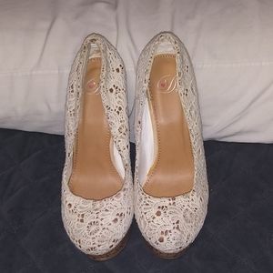 Cream crochet cork wedges